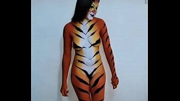 Body paint. Tiger dance